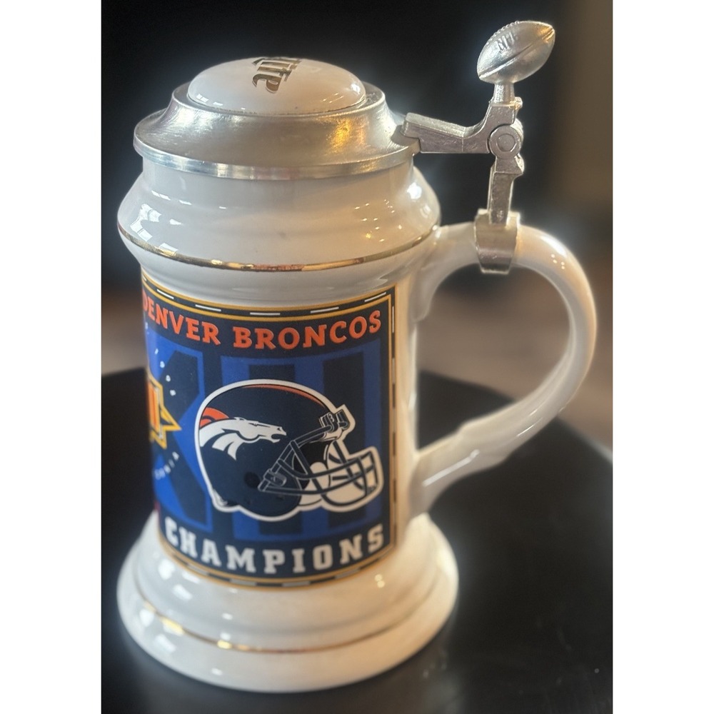 Vtg Denver Broncos Super Bowl XXXII Lidded Beer Stein w Numbered COA Miller Lite